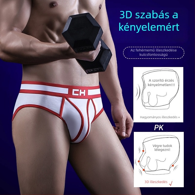 Férfi pamut boxeralsó, laza szabású, lélegző, 3D-zsebbel és széles derékszíjjal