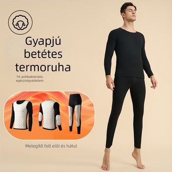 Őszi-téli férfi thermál szett – 100% gyapjú, antibakteriális, távoli infravörös felmelegítés, felső és nadrág