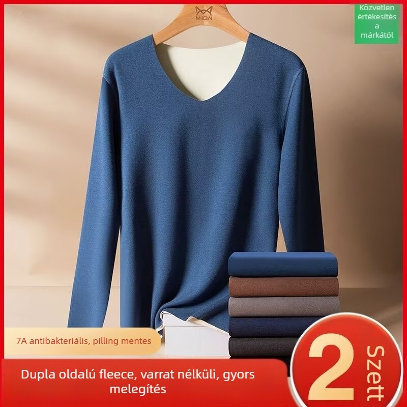 Férfi termo aláöltözet készlet, egyszínű, vastag fleece-béléses, felső és alsó rész, őszi–téli viselet