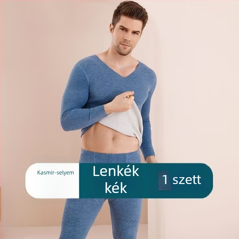 Férfi termo aláöltözet készlet, egyszínű, vastag fleece-béléses, felső és alsó rész, őszi–téli viselet