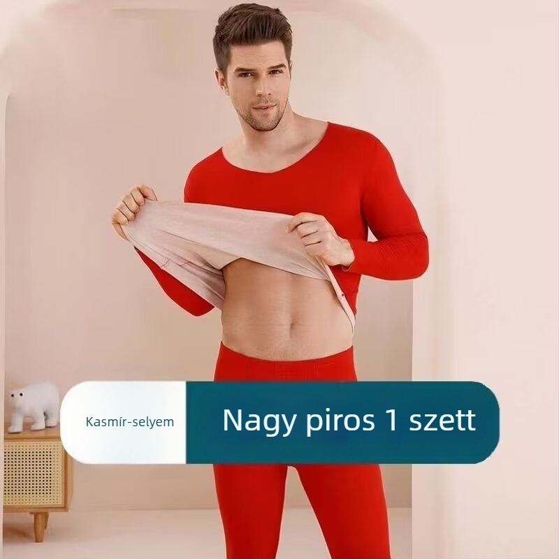 Férfi termo aláöltözet készlet, egyszínű, vastag fleece-béléses, felső és alsó rész, őszi–téli viselet