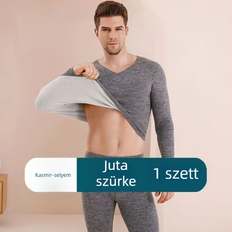 Férfi termo aláöltözet készlet, egyszínű, vastag fleece-béléses, felső és alsó rész, őszi–téli viselet