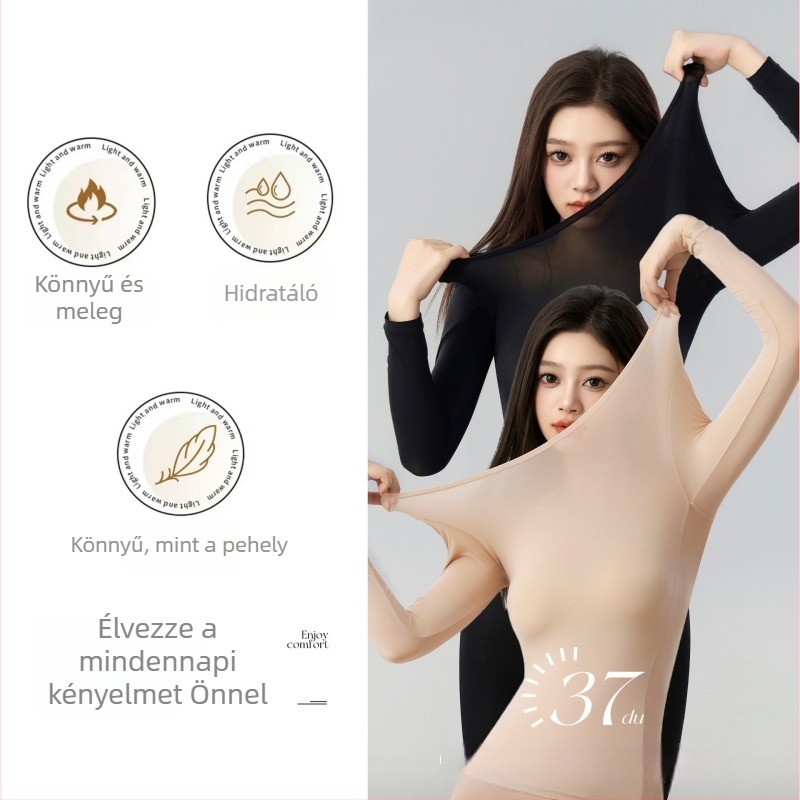 Női antibakteriális nylon alaprétegű termoszett, ultra vékony felső hosszú ujjú és nadrág őszre