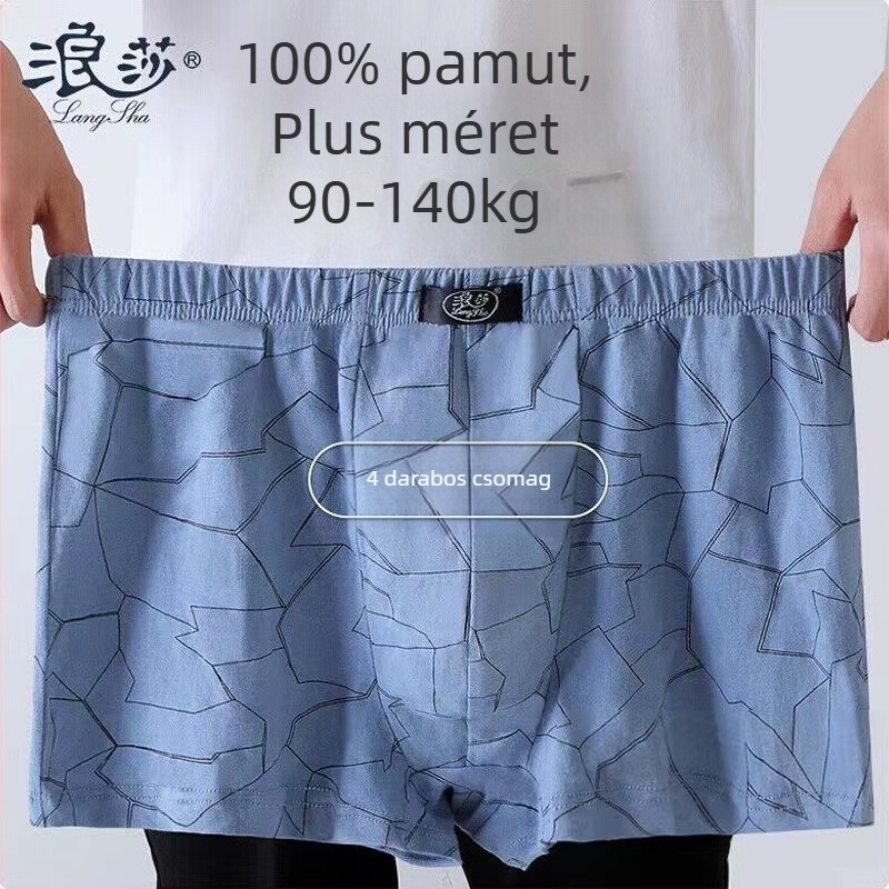 Férfi pamut boxer alsónadrág – lélegző, bő szabás, plusz méret, geometrikus mintázat (95-100% pamut, középső derekú, négy évszakos kényelem)