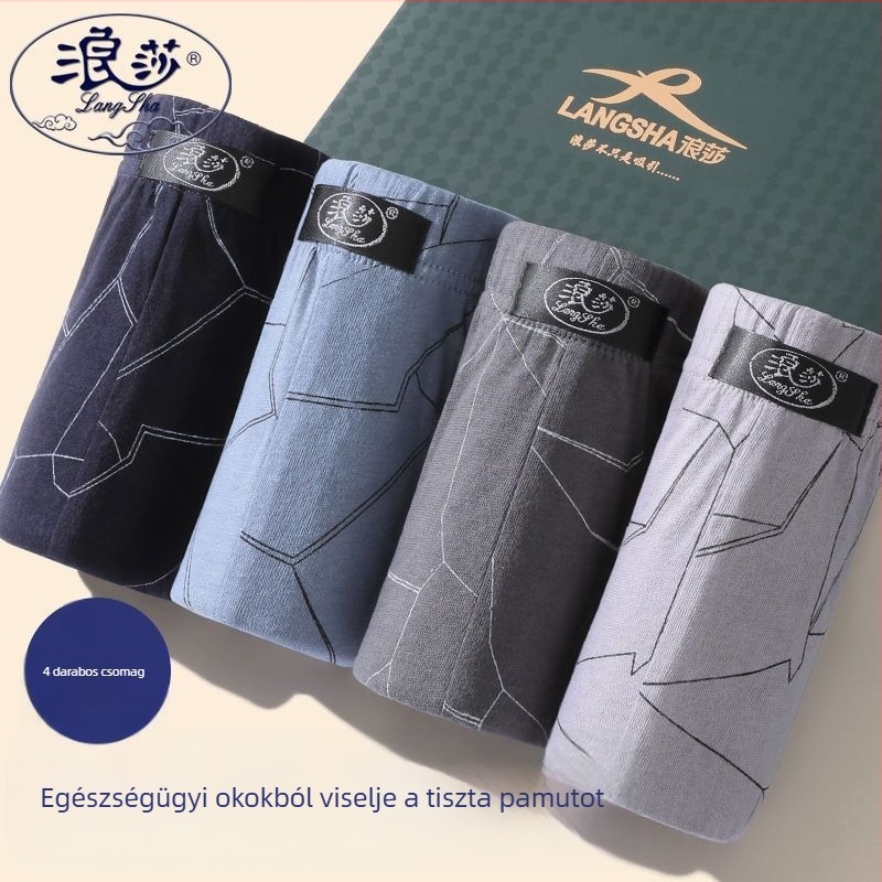 Férfi pamut boxer alsónadrág – lélegző, bő szabás, plusz méret, geometrikus mintázat (95-100% pamut, középső derekú, négy évszakos kényelem)