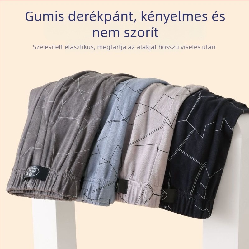 Férfi pamut boxer alsónadrág – lélegző, bő szabás, plusz méret, geometrikus mintázat (95-100% pamut, középső derekú, négy évszakos kényelem)