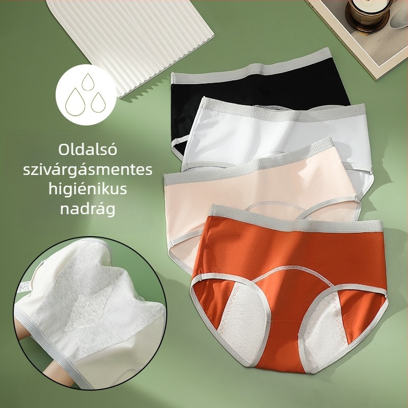 Női menstruációs fehérnemű pamutból, fő anyag 95% pamut, ágyéki bélés 95% pamut, középmagas derék, szivárgás elleni védelem