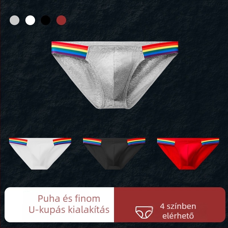 Szivárványos férfi briefek, 95–100% pamut, alacsony derekú, légáteresztő