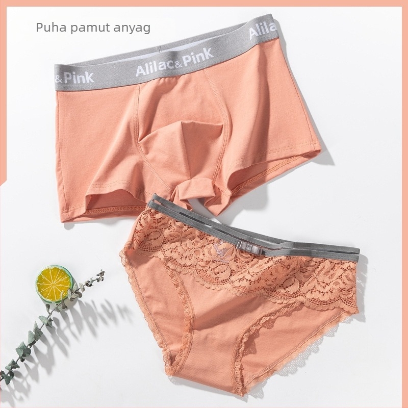 Csipés szegélyű pamut fehérnemű pár számára, középmagas derekú, nagy méret — férfi boxeralsó és női alsó