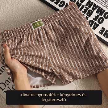 Férfi csíkos, lélegző pamut kötött boxeralsó, középmagas derekú, P079