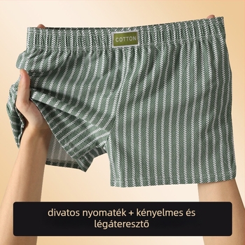 Férfi csíkos, lélegző pamut kötött boxeralsó, középmagas derekú, P079
