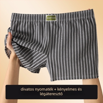 Férfi csíkos, lélegző pamut kötött boxeralsó, középmagas derekú, P079