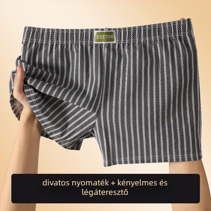 Férfi csíkos, lélegző pamut kötött boxeralsó, középmagas derekú, P079
