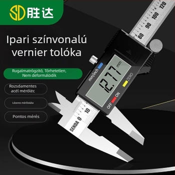 Ipari szintű Vernier tolómérő digitális kijelzővel, rozsdamentes acél, pontosság 0,02 mm