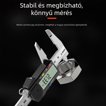 Ipari szintű Vernier tolómérő digitális kijelzővel, rozsdamentes acél, pontosság 0,02 mm