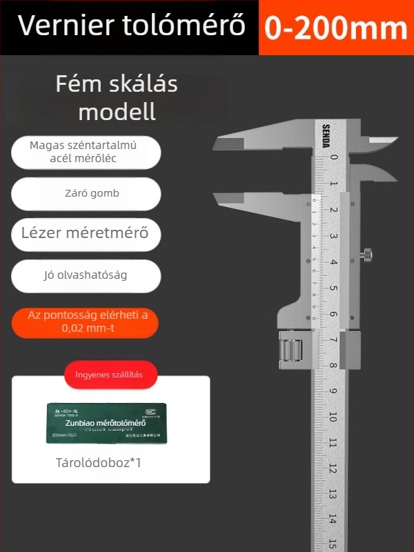 Ipari szintű Vernier tolómérő digitális kijelzővel, rozsdamentes acél, pontosság 0,02 mm
