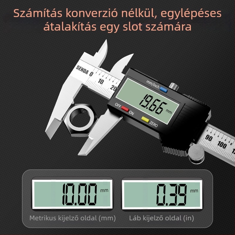 Ipari szintű Vernier tolómérő digitális kijelzővel, rozsdamentes acél, pontosság 0,02 mm