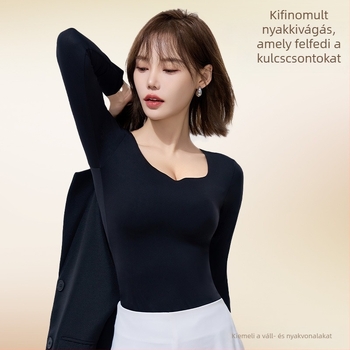Női őszi–téli nylon termosz top kapucnival, beépített melltámasz/csésze, fleece bélés, hosszú ujjú, karcsú szabás, rétegelt viselethez