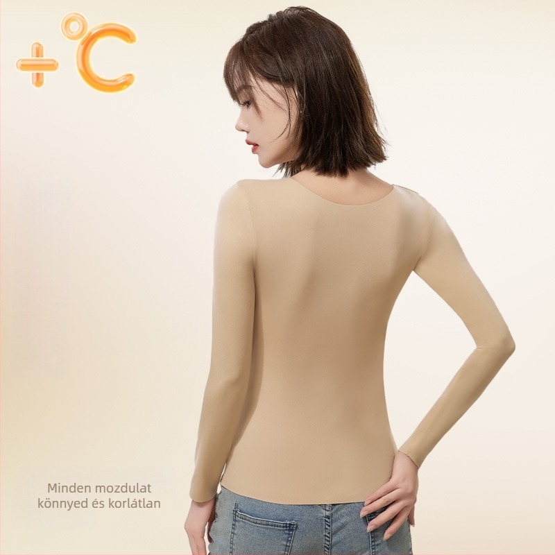 Női őszi–téli nylon termosz top kapucnival, beépített melltámasz/csésze, fleece bélés, hosszú ujjú, karcsú szabás, rétegelt viselethez