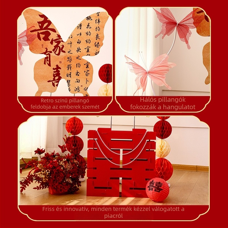 Esküvői helyszín dekoráció hátteret tartalmazó készlet – pillangó táblával, papírból és szalagból