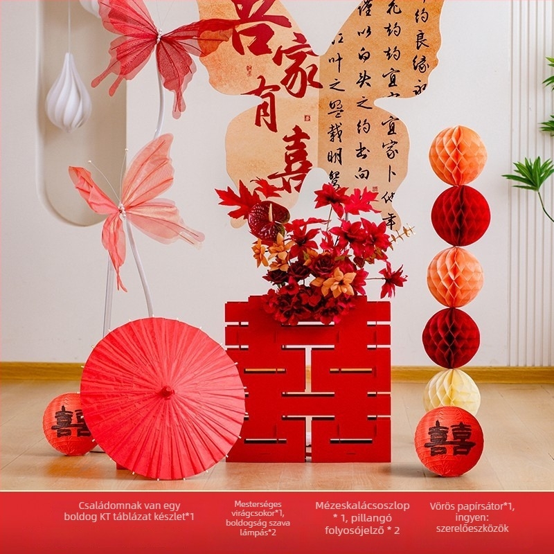 Esküvői helyszín dekoráció hátteret tartalmazó készlet – pillangó táblával, papírból és szalagból