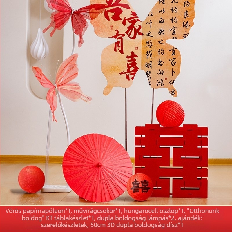 Esküvői helyszín dekoráció hátteret tartalmazó készlet – pillangó táblával, papírból és szalagból