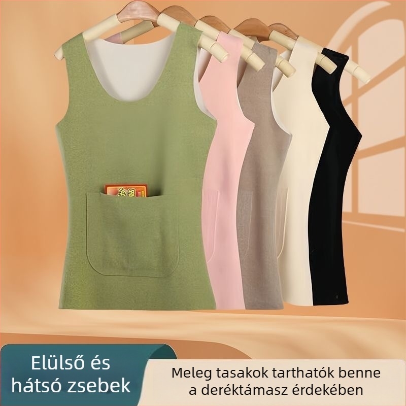 Női termoszálas mellény két zsebbel, elöl és hátul, fleece-bélés, őszi–téli alapréteg, derekát védve
