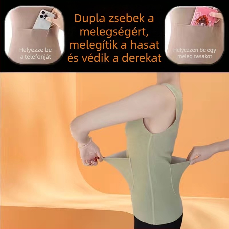 Női termoszálas mellény két zsebbel, elöl és hátul, fleece-bélés, őszi–téli alapréteg, derekát védve