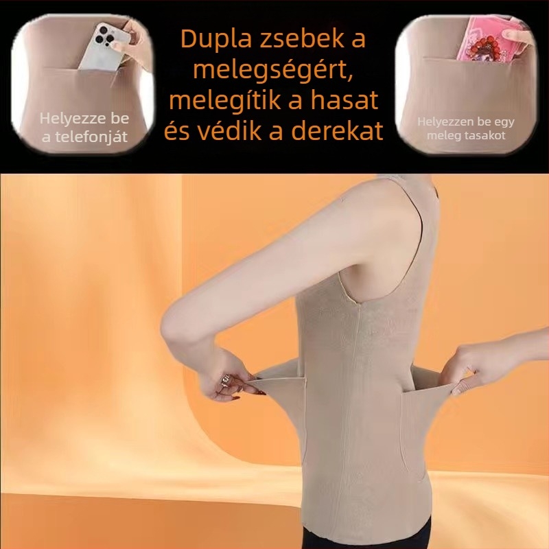 Női termoszálas mellény két zsebbel, elöl és hátul, fleece-bélés, őszi–téli alapréteg, derekát védve