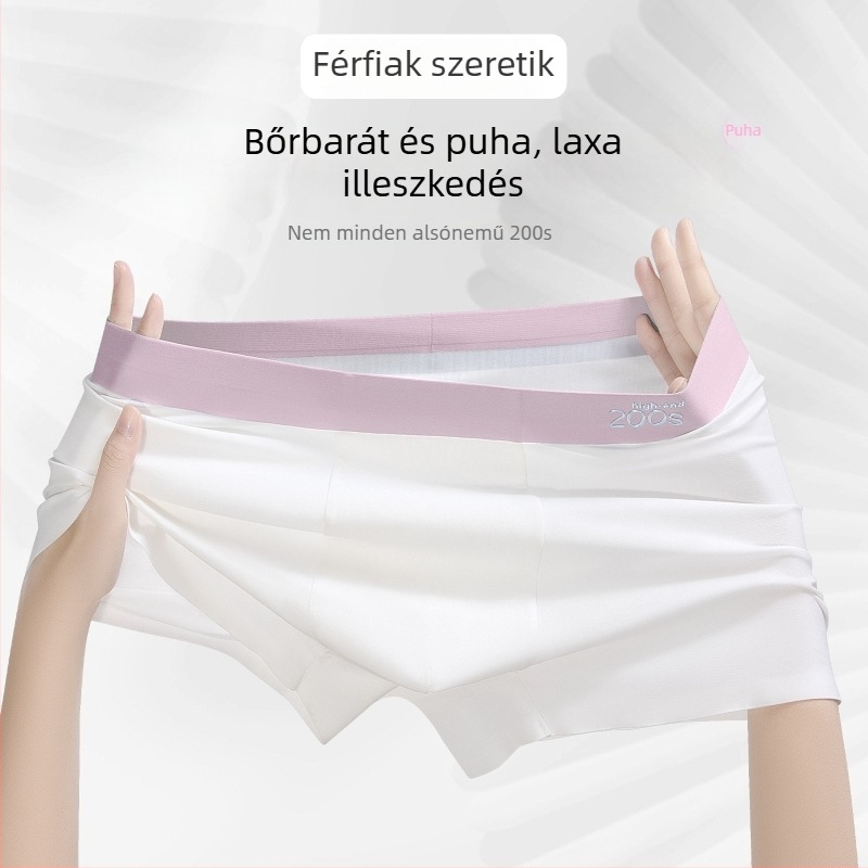 Férfi seamless pamut alsónemű, lélegző, antibakteriális, középmagas derekú, Mulberry selyemmel bélelt az ágyék tájékán
