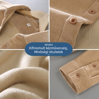 Corduroy hosszú ujjú ing fleece béléssel, 100% pamut, téli mindennapi