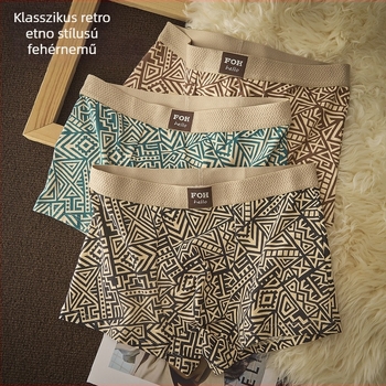 Maya nyomatú etnikus stílusú férfi pamut boxeralsó, lélegző, kényelmes, divatos, retro Maya totem mintával