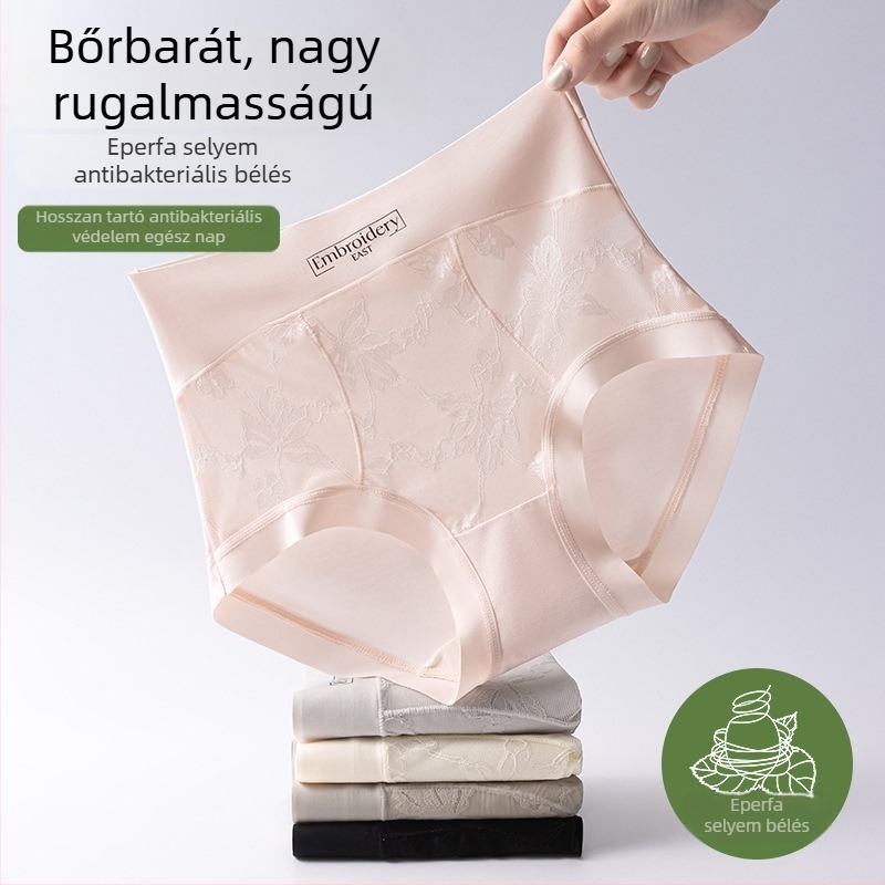 Plusz méretű női magas derekú csipkés fehérnemű nejlonból, antibakteriális ágyéki bélés mulberry selyemből, légáteresztő, haskontroll