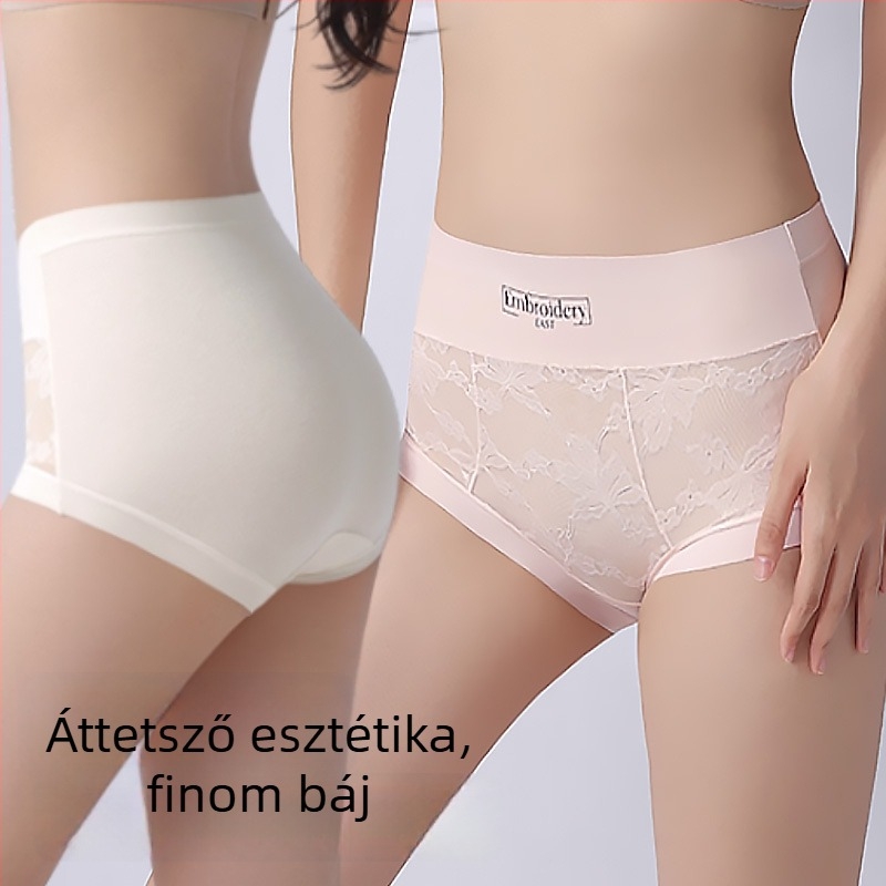 Plusz méretű női magas derekú csipkés fehérnemű nejlonból, antibakteriális ágyéki bélés mulberry selyemből, légáteresztő, haskontroll