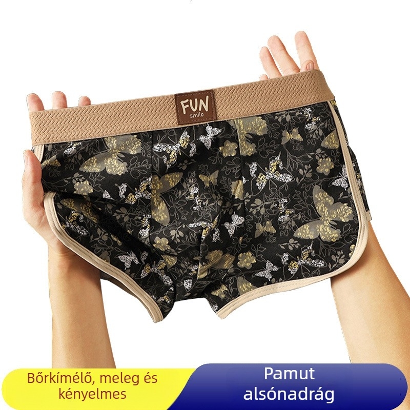 Férfi boxeralsó pillangó mintával, 95–100% pamut, légáteresztő, antibakteriális, középmagas derekú