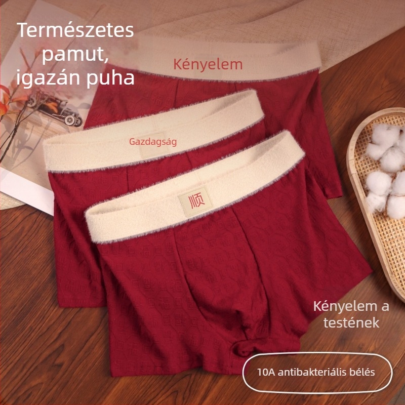 Piros férfi boxeralsó, egyszínű pamutból, lélegző, nagy méret