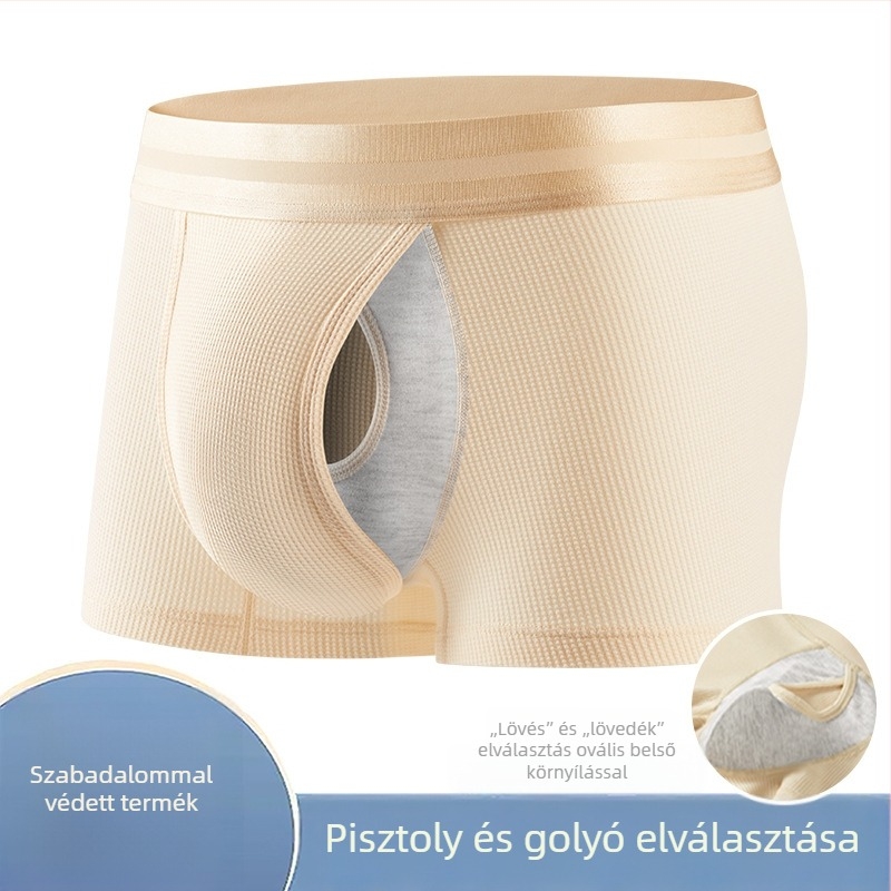 Űrkapszula-stílusú férfi boxer brief, kivehető zseb, U‑formájú nagy rekesz, waffle pamut, lélegző, antibakteriális