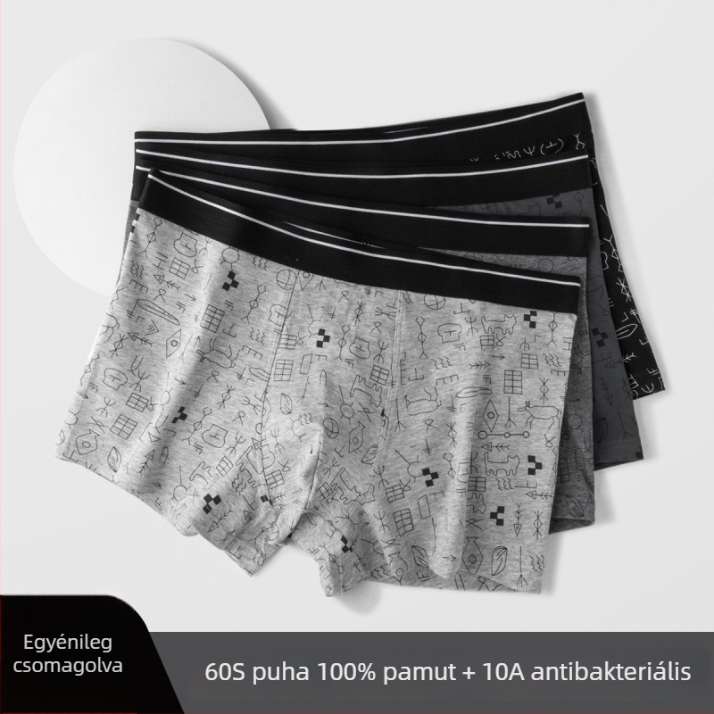 Férfi fehérnemű 100% pamutból, lélegző és puha, geometriai minta, nagy méret.