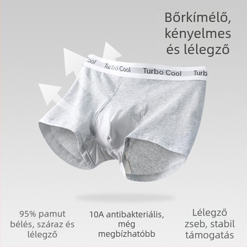 Férfi pamut boxer alsó, lélegző és antibakteriális, 95–100% pamut, kötött anyag, középmagas derekú