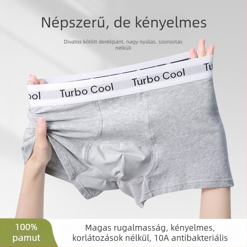 Férfi pamut boxer alsó, lélegző és antibakteriális, 95–100% pamut, kötött anyag, középmagas derekú