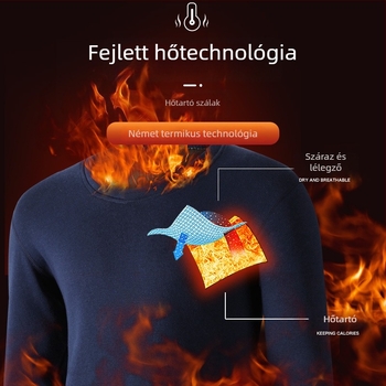 Férfi melegítő alsóruha készlet fleece-béleléssel, extra vast anyag, őszi–téli szezonra — hosszú ujjú felső és nadrág