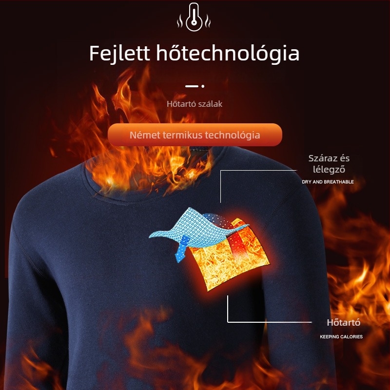 Férfi melegítő alsóruha készlet fleece-béleléssel, extra vast anyag, őszi–téli szezonra — hosszú ujjú felső és nadrág