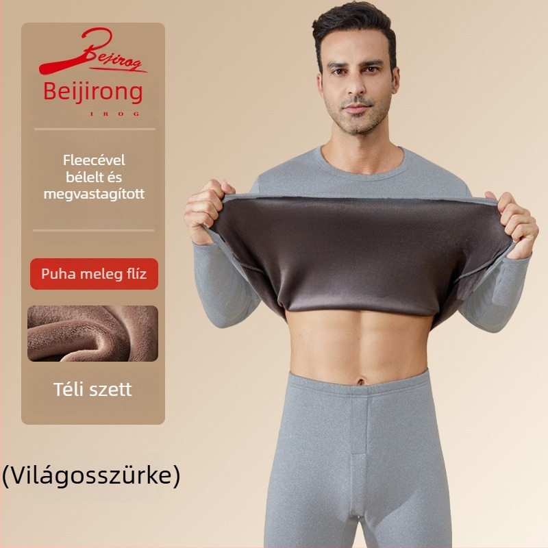 Férfi melegítő alsóruha készlet fleece-béleléssel, extra vast anyag, őszi–téli szezonra — hosszú ujjú felső és nadrág