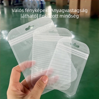 Hosszú csíkos csomagoló tasak önzáró, matt félátlátszó felülettel, csíkozott dizájn; anyag: matt film + CPP + PET; ékszercsomagoláshoz