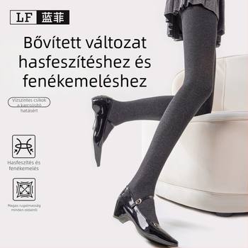 Női hosszú szürke harisnyanadrág függőleges csíkokkal külső viselésre, ultra-hosszú, vastag fleece, kefézett pamut