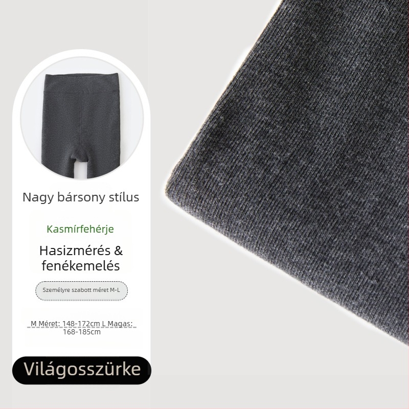 Női hosszú szürke harisnyanadrág függőleges csíkokkal külső viselésre, ultra-hosszú, vastag fleece, kefézett pamut