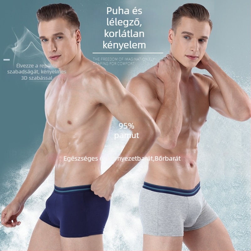 Férfi boxer brief pamutból, lélegző, antibakteriális, pamutból készült csípő alatti bélés, középmagas derék