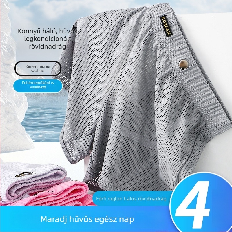 Férfi sportshortok, lélegző ice-silk hálóval, magas elasztikusság, levehető zseb