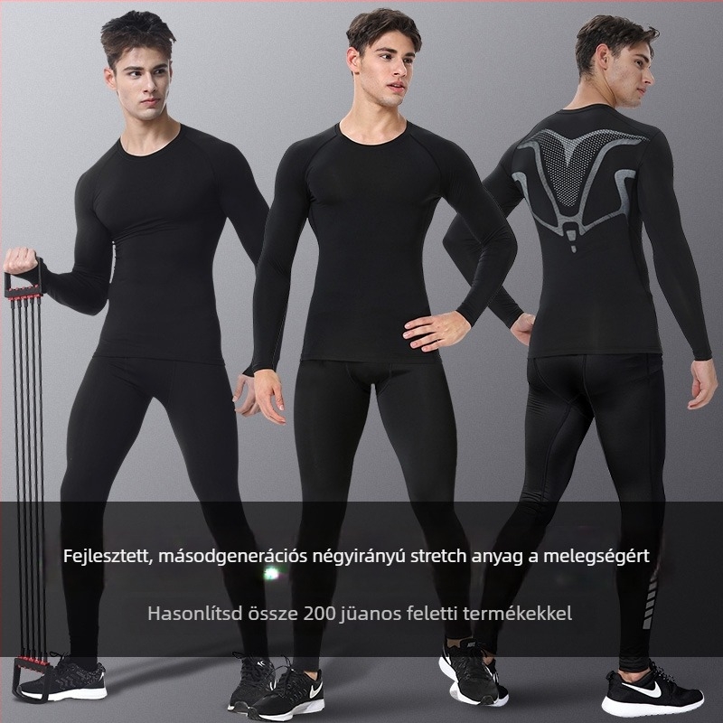Férfi termikus alsóruha szett fleece béléssel, dupla réteg, extrán vastag anyag (501-600 g/m²), hosszú ujjú felső és nadrág, kerek nyak