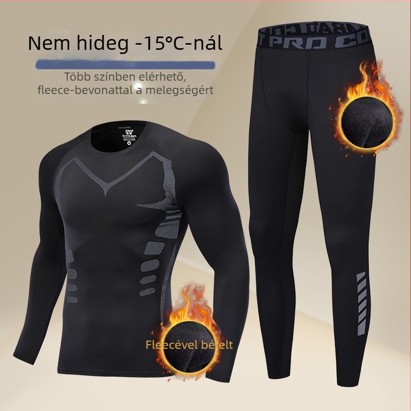 Férfi termikus alsóruha szett fleece béléssel, dupla réteg, extrán vastag anyag (501-600 g/m²), hosszú ujjú felső és nadrág, kerek nyak